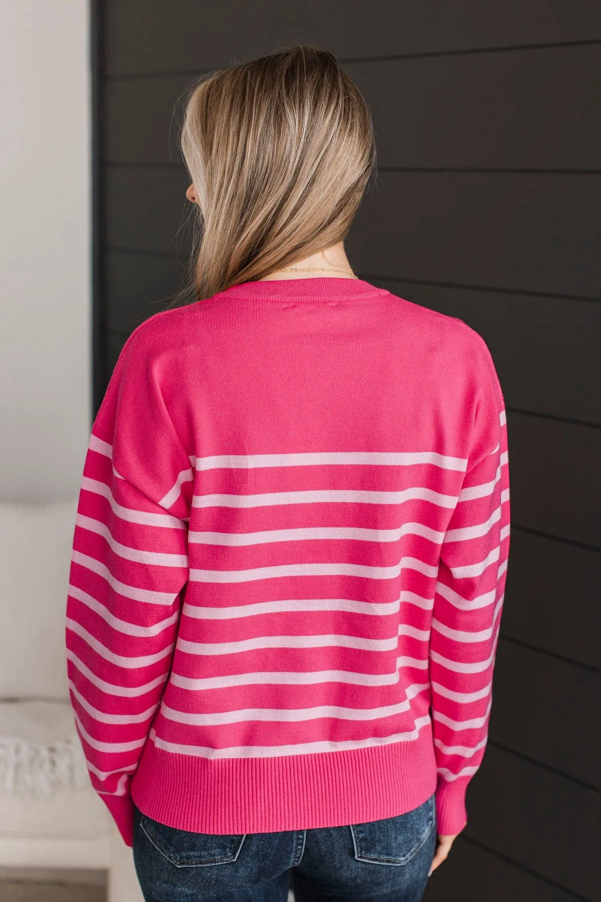 A Way With Words Striped Sweater- Fuchsia