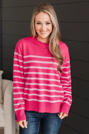 A Way With Words Striped Sweater- Fuchsia