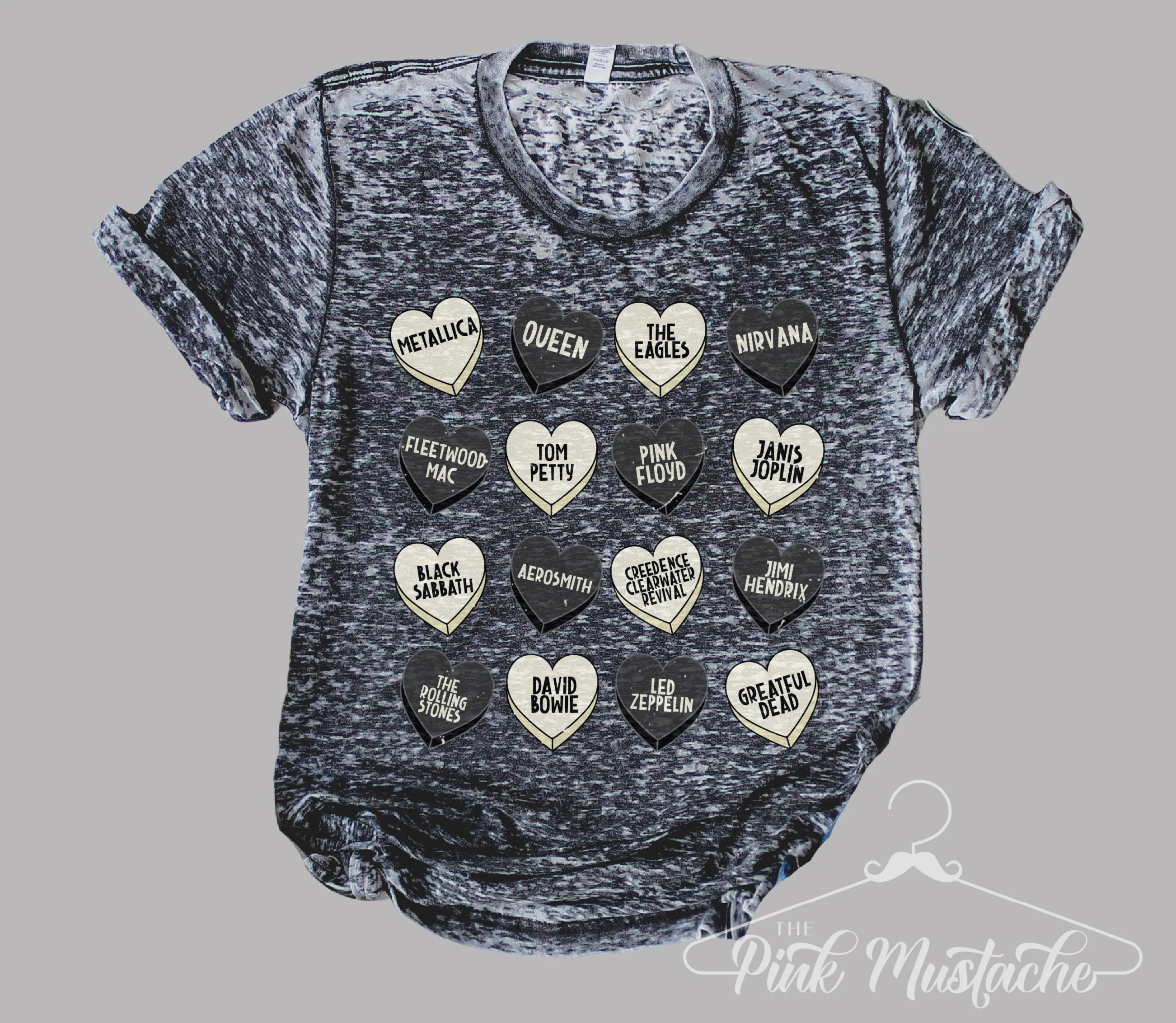 Acid Washed Dreamer Softstyle Hippie Rocker Tee/ Super Cute Dyed Rocker Tees - Unisex Sized/ Vintage Rock N Roll Styled Hippie Shirt/ Rock Band Conversation Hearts Tee