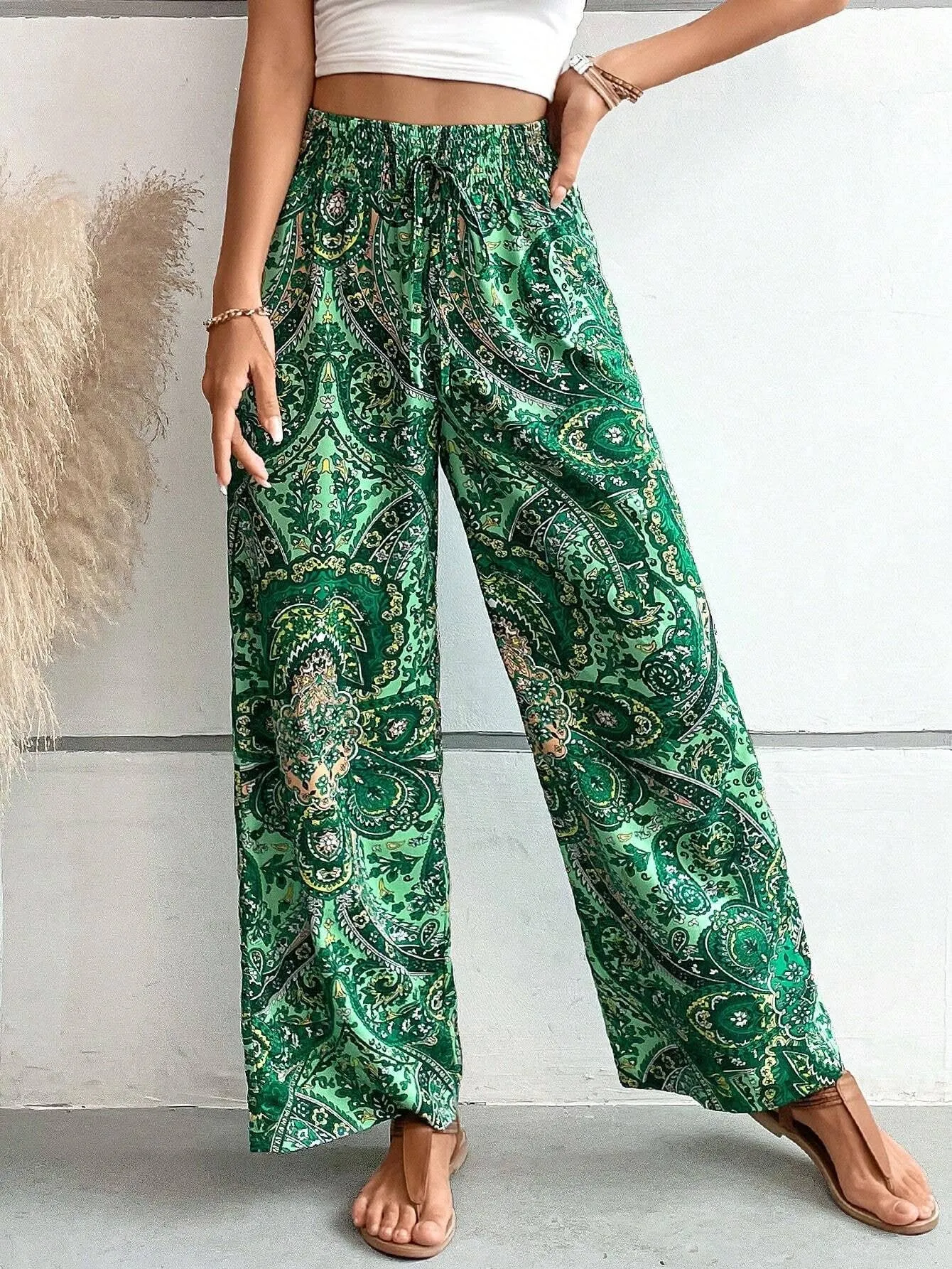 ALL-IN-ONE PRINTED ELASTIC-WAISTED WIDE-LEG PANTS_CWBLP0723