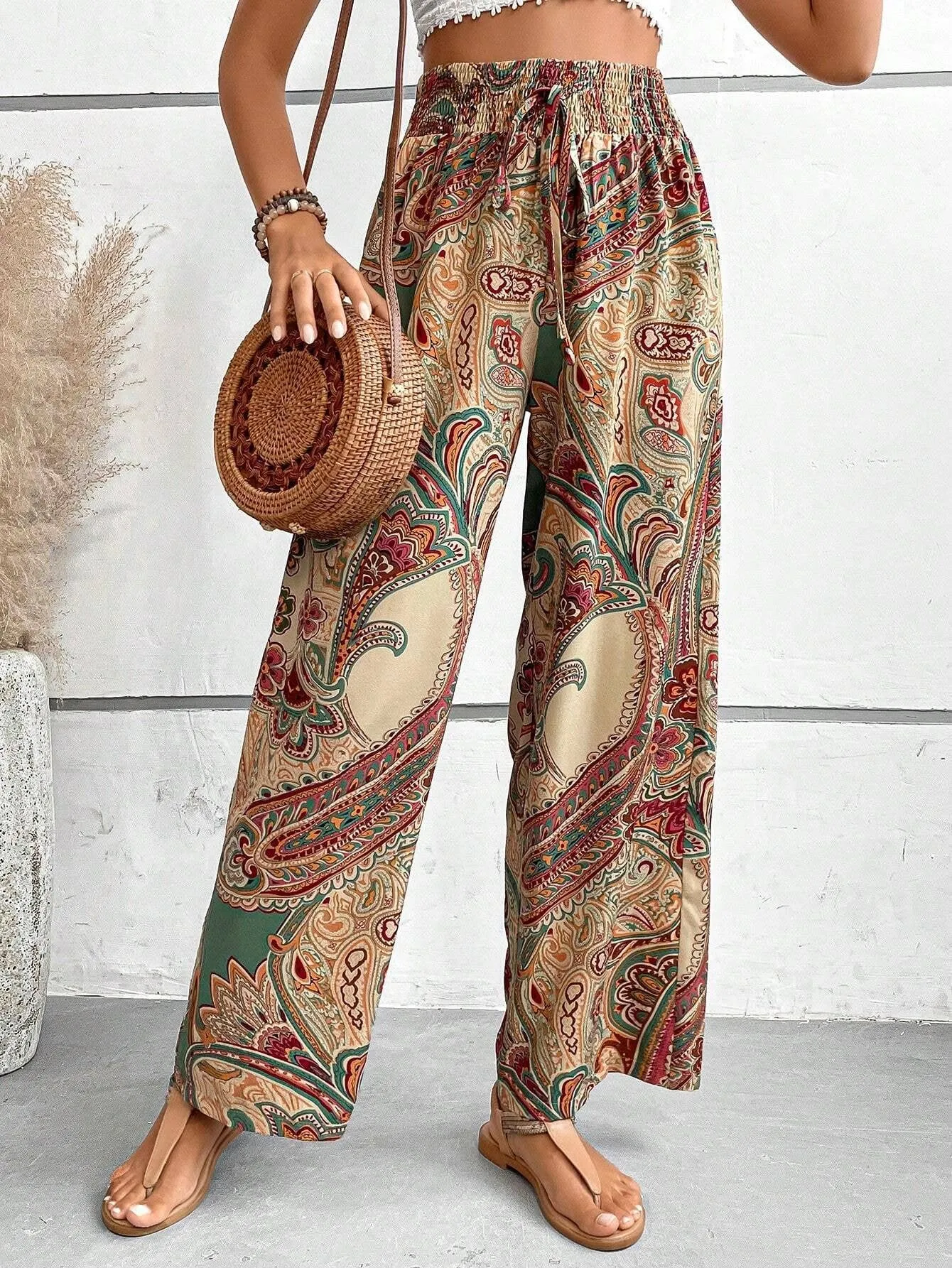 ALL-IN-ONE PRINTED ELASTIC-WAISTED WIDE-LEG PANTS_CWBLP0723