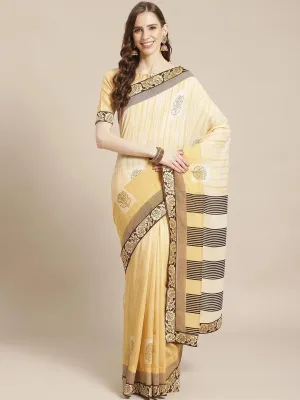 Beige Striped Chiffon Saree