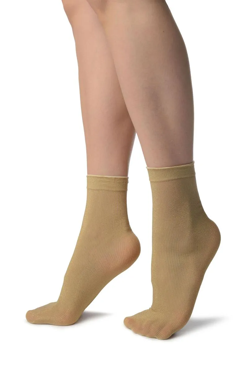 Beige With Lurex Pinstripes Ankle High Socks