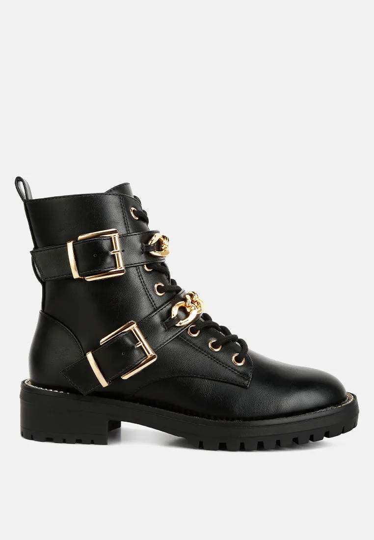 Billy Metal Chain Embellished Biker Boots