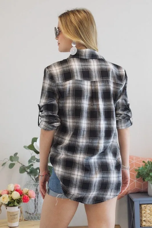 Black & White Plaid Flannel Top