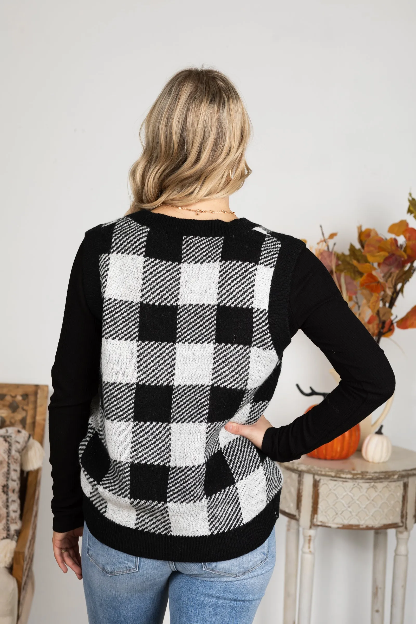 Black And White Sweater Plaid Vest