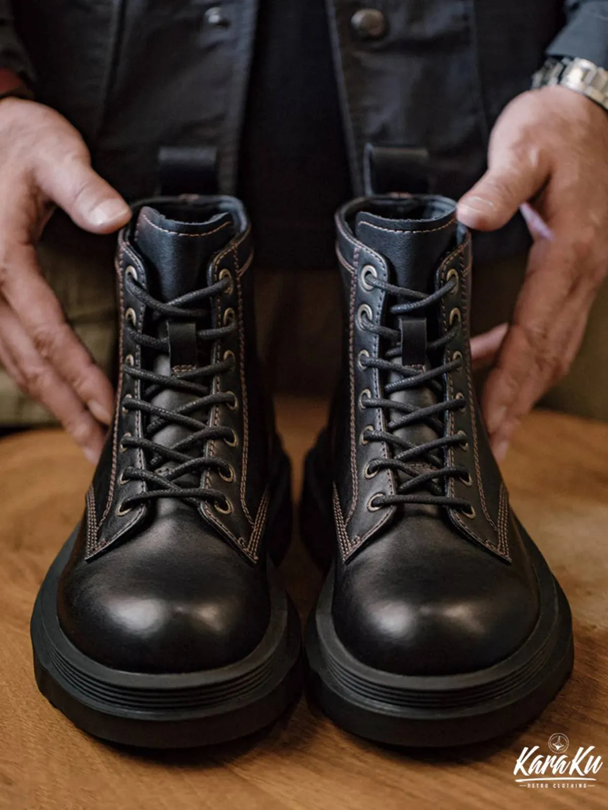 Black Leather Mid-Cut Martin Boots