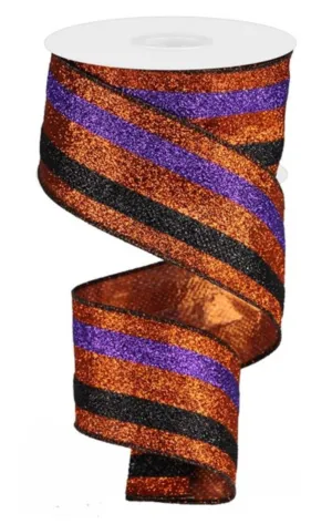 Black, orange, and purple large glitter wired ribbon 2.5”