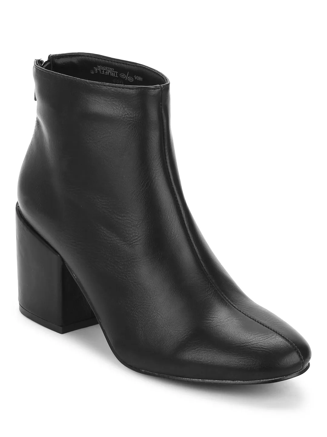 Black PU Back Zipper Low Heel Ankle Boots