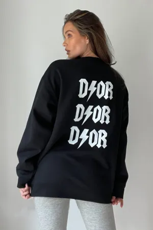 Black Slogan Oversized Jumper