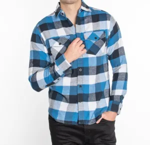 Blue & White Mens Plaid Flannel