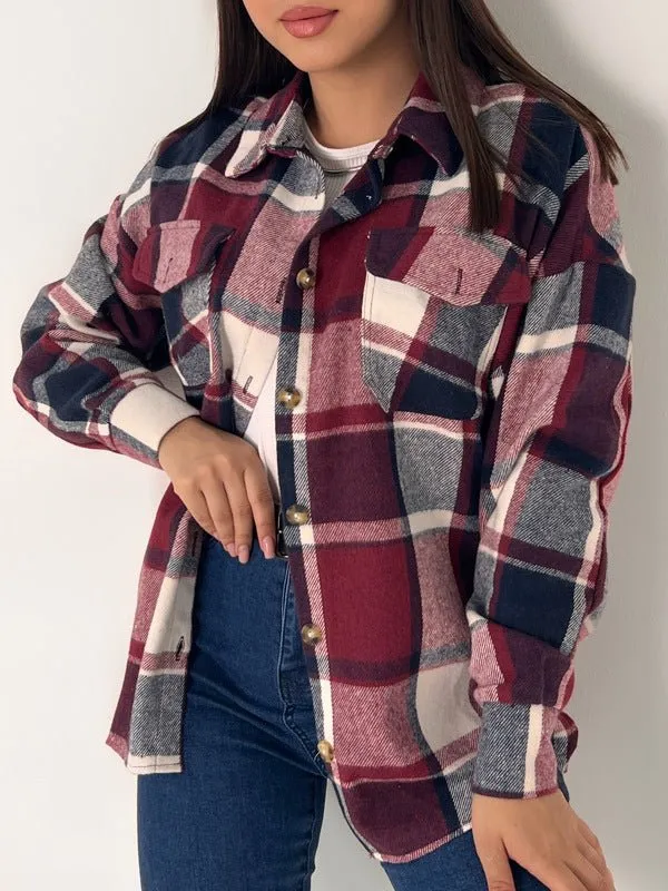 Button Down Flannel Shirt with Pockets and a Collar