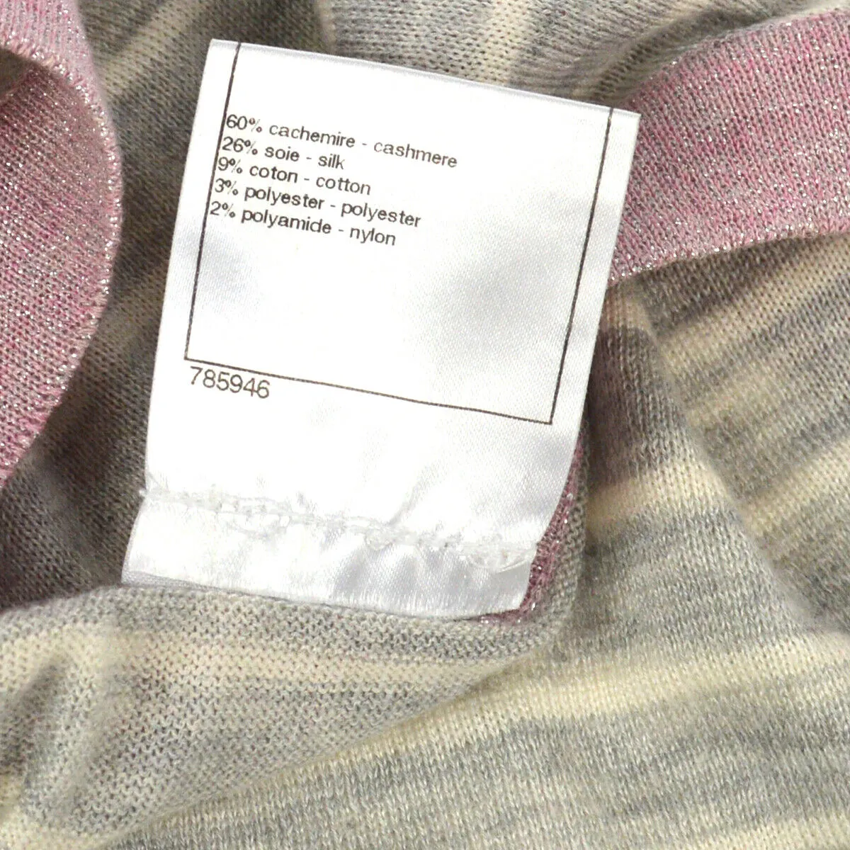 CHANEL 09C #36 Round Neck Striped Sleeveless Knit Tops Gray Pink 00904