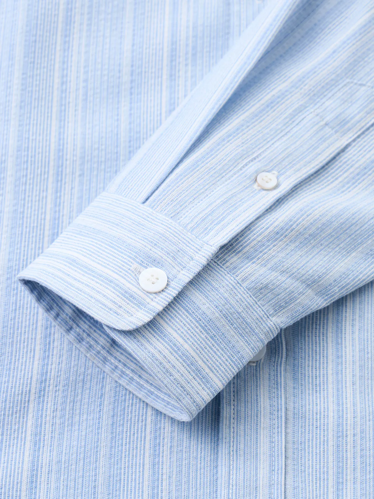 Classic Light Blue Striped Double-Pocket Cotton Shirt