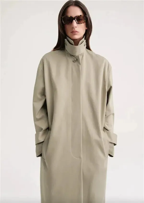 Collar Straight-leg Loose Mid Length Long Length Trench Coat Outwear Women