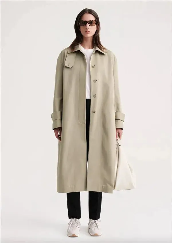 Collar Straight-leg Loose Mid Length Long Length Trench Coat Outwear Women