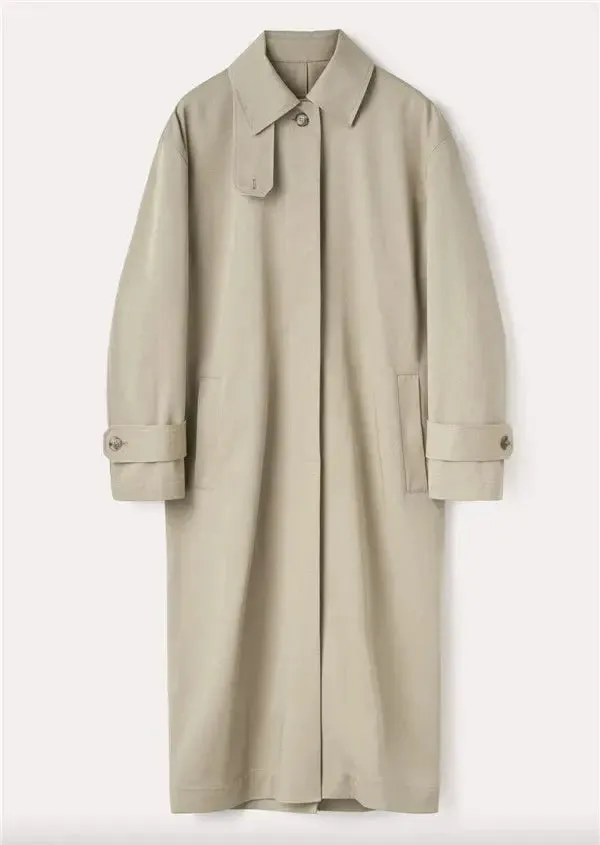 Collar Straight-leg Loose Mid Length Long Length Trench Coat Outwear Women