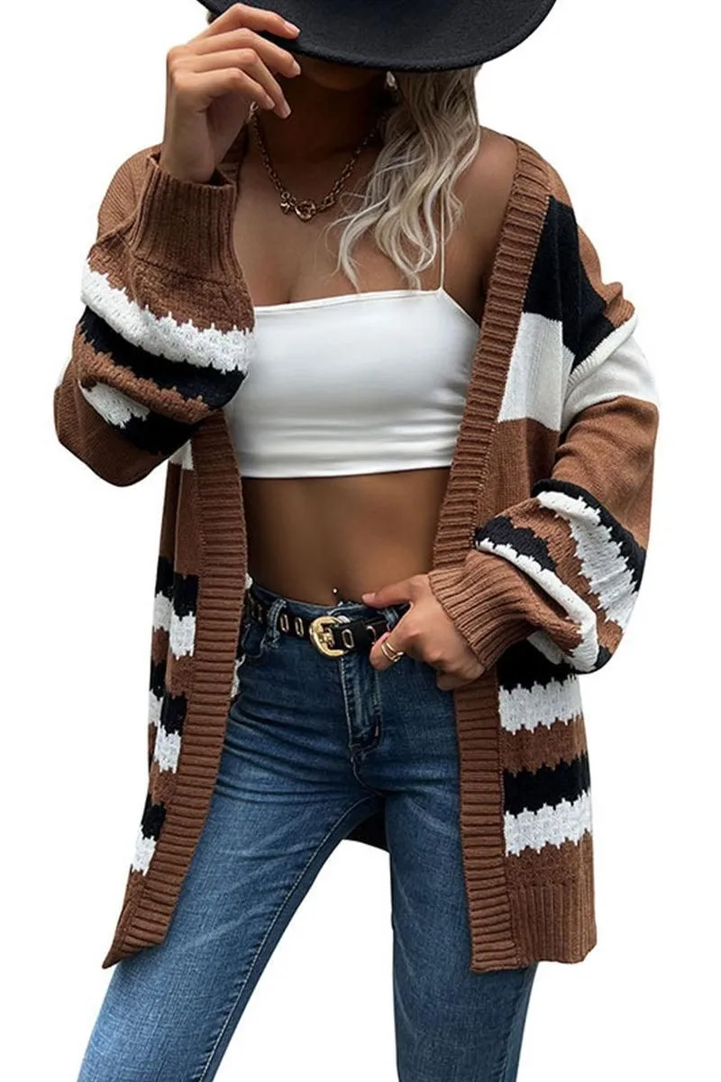 COLOR BLOCK OPEN FRONT CASUAL CARDIGAN