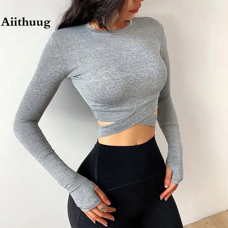 Cross Waist Yoga Tops - Stylish & Comfortable Activewear for Women | Full Sleeve, Slim Fit, Breathable Fabric | Available in Various Sizes | Shop Now!