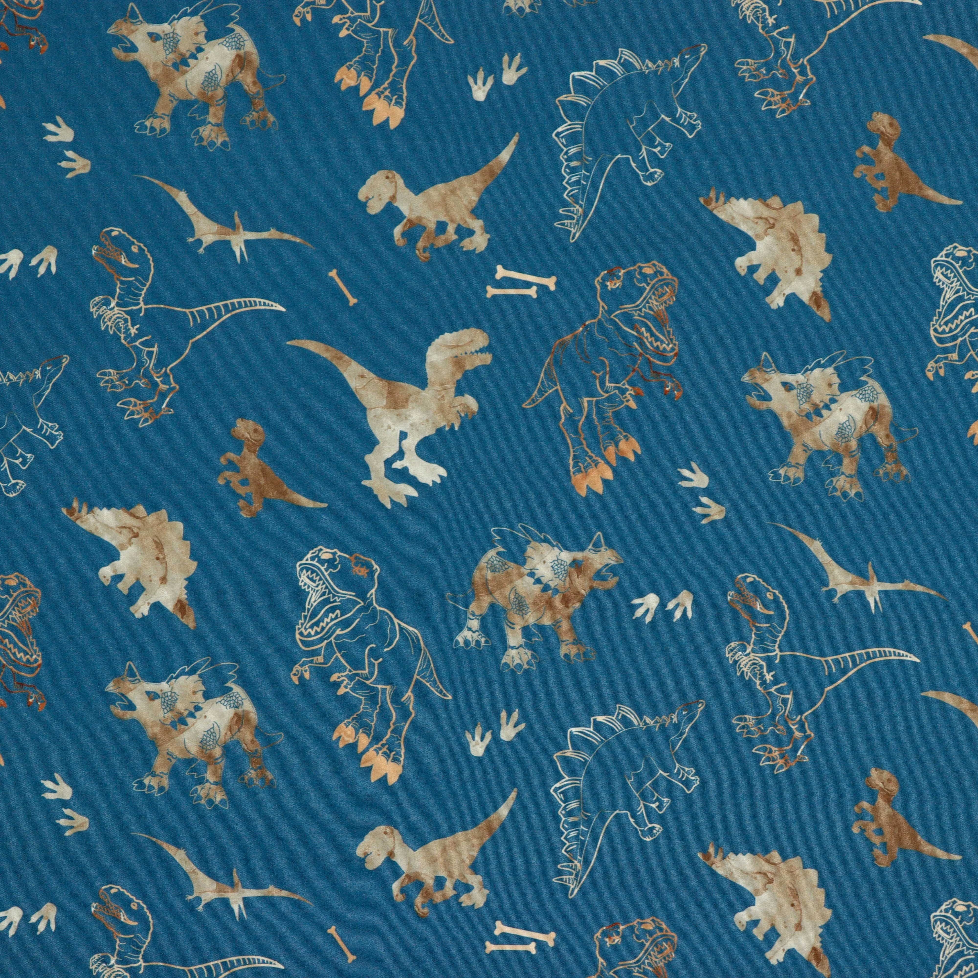 Dinosaurs in Petrol Soft Shell Fleece Fabric