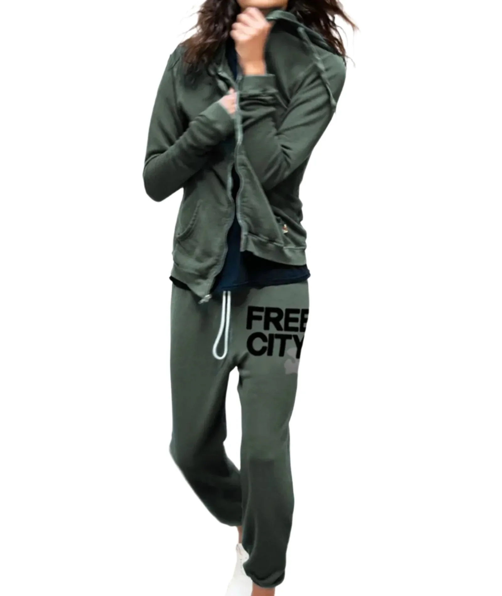 FREECITY Womens Superfluff Luxe Zip-Up Hoodie in Bush Green