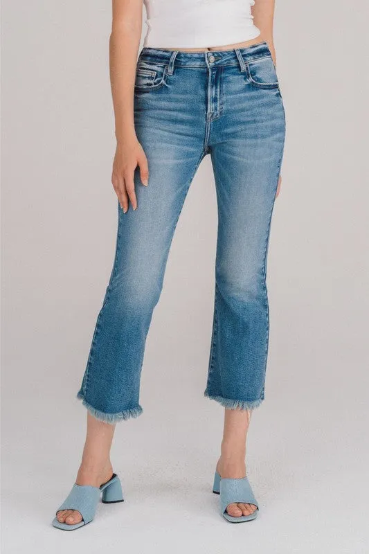 Hidden Medium Wash Frayed Hem Cropped Flare