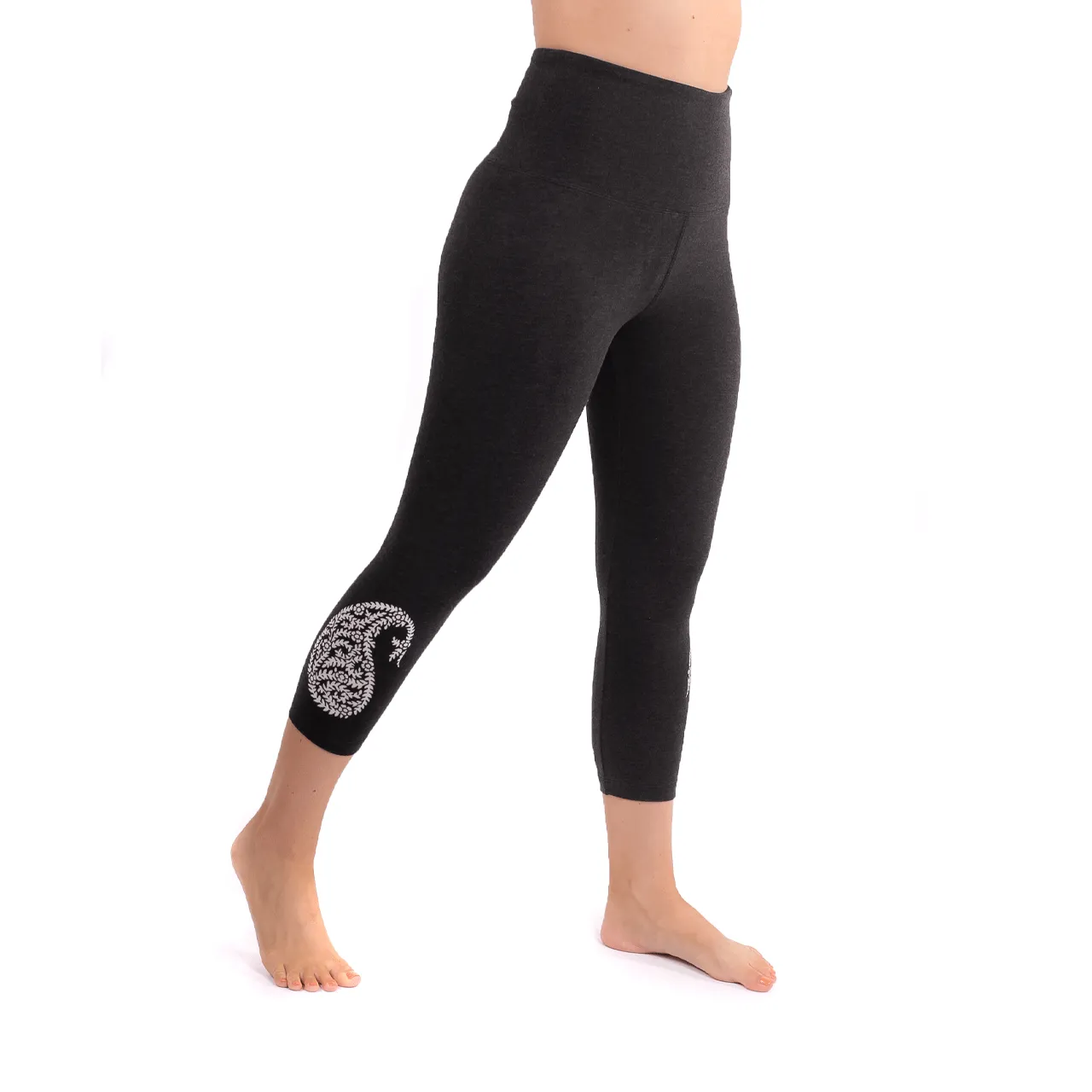 High Waist Black Melange Capri Leggings