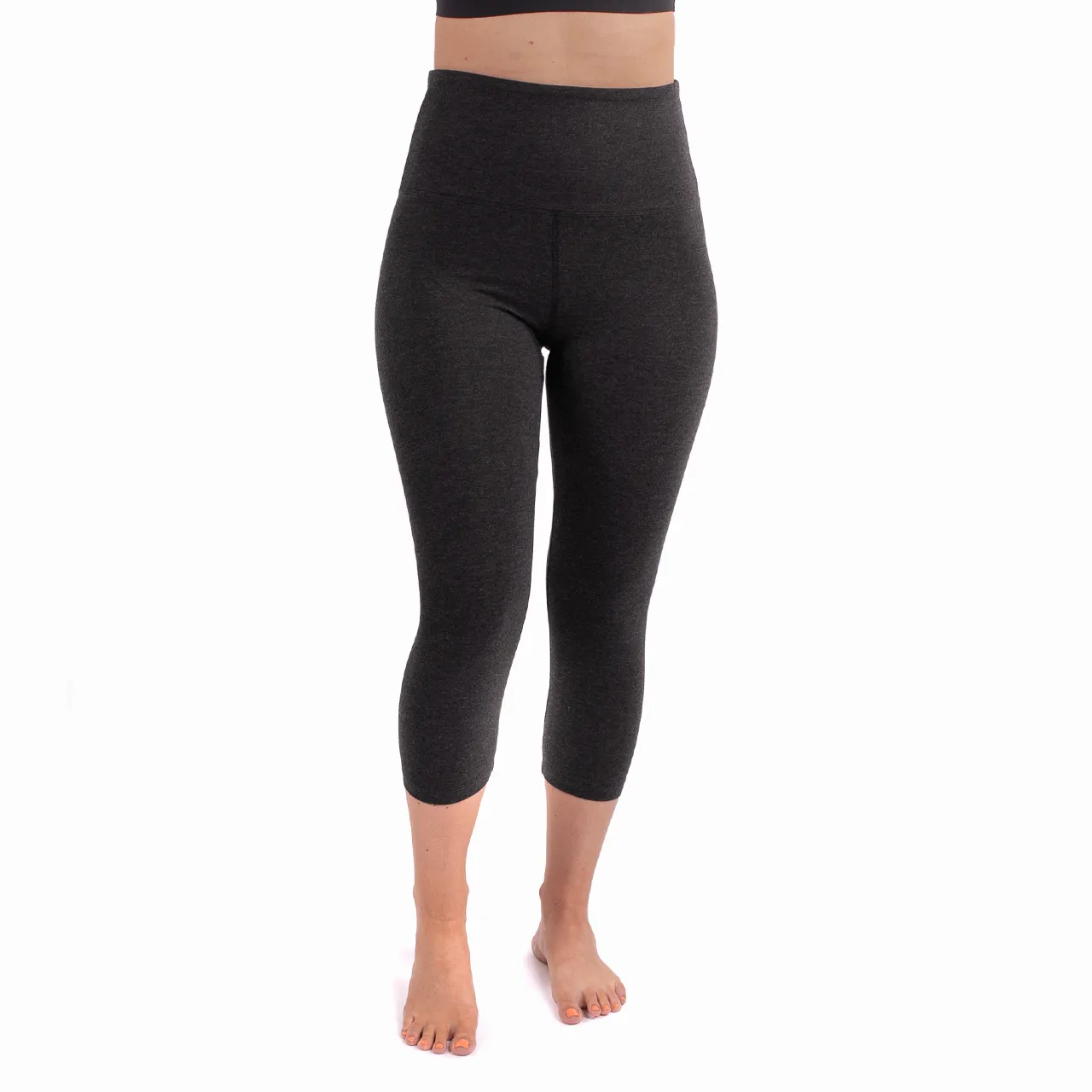 High Waist Black Melange Capri Leggings