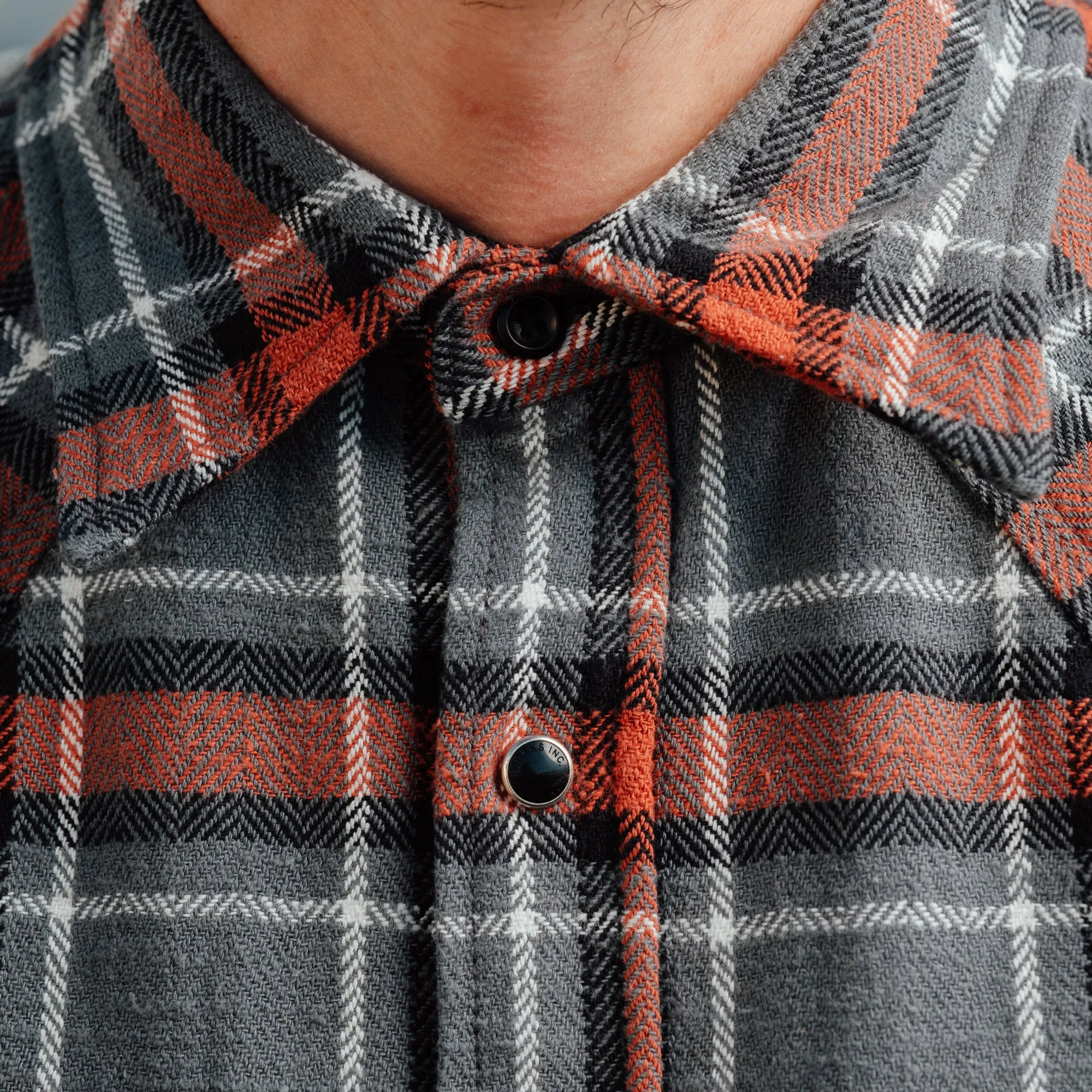 Iron Heart IHSH-369-GRY 12oz Slubby Heavy Flannel Herringbone Check Western Shirt Grey FINAL SALE