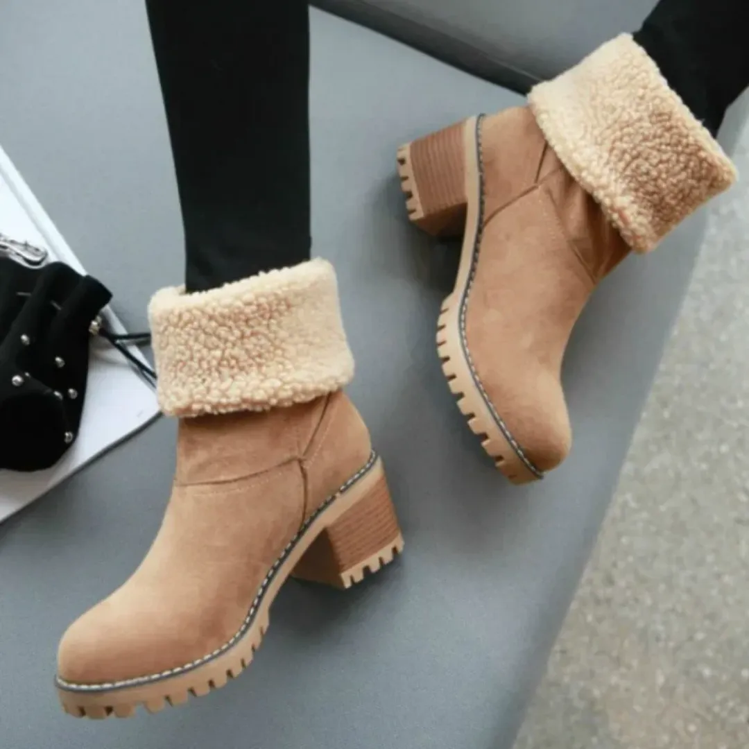 Ladies Winter Snow Boots - Warm Lining, Rubber Platform, High Heels