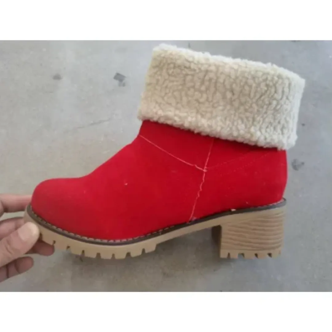 Ladies Winter Snow Boots - Warm Lining, Rubber Platform, High Heels