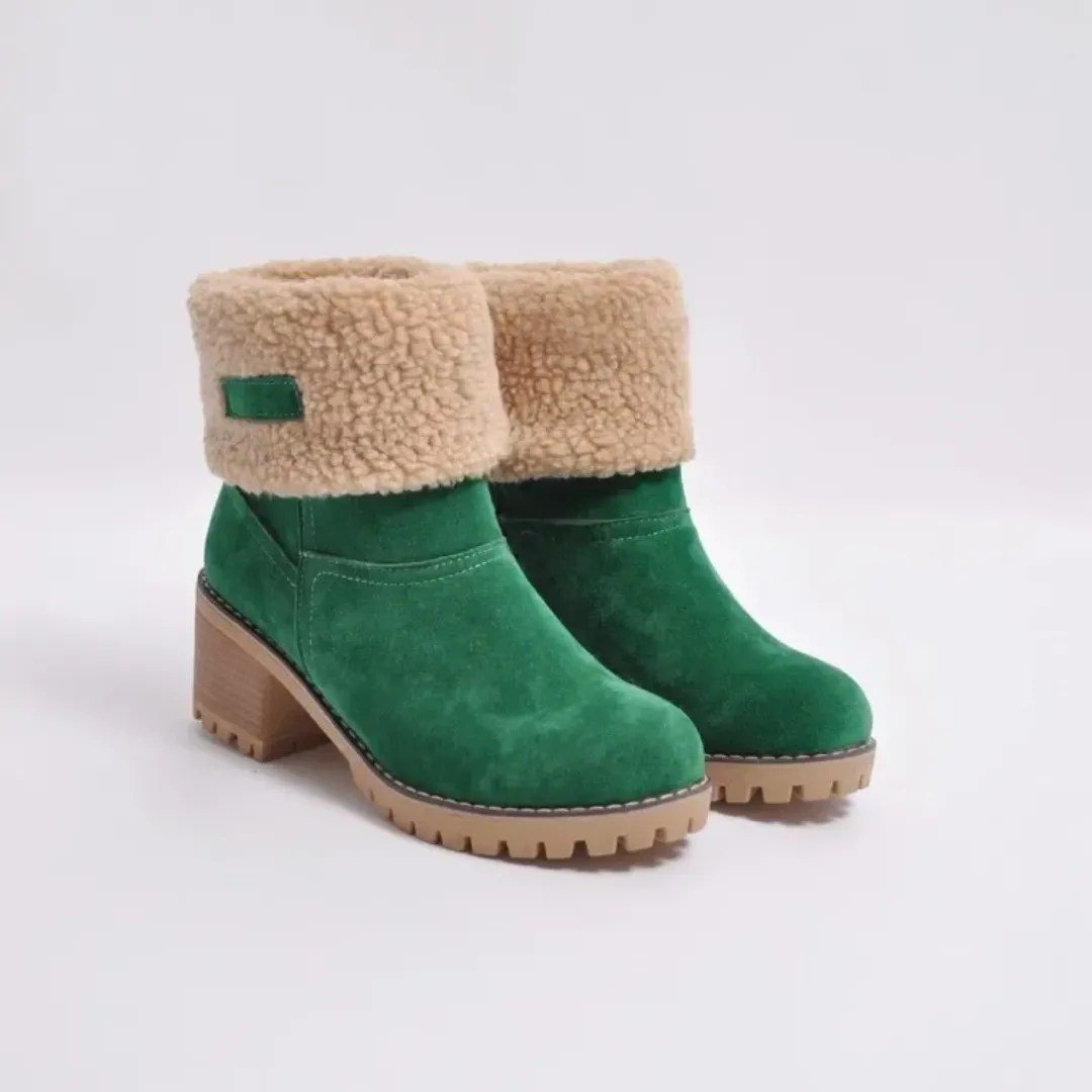 Ladies Winter Snow Boots - Warm Lining, Rubber Platform, High Heels