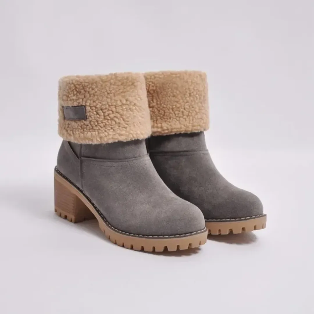 Ladies Winter Snow Boots - Warm Lining, Rubber Platform, High Heels