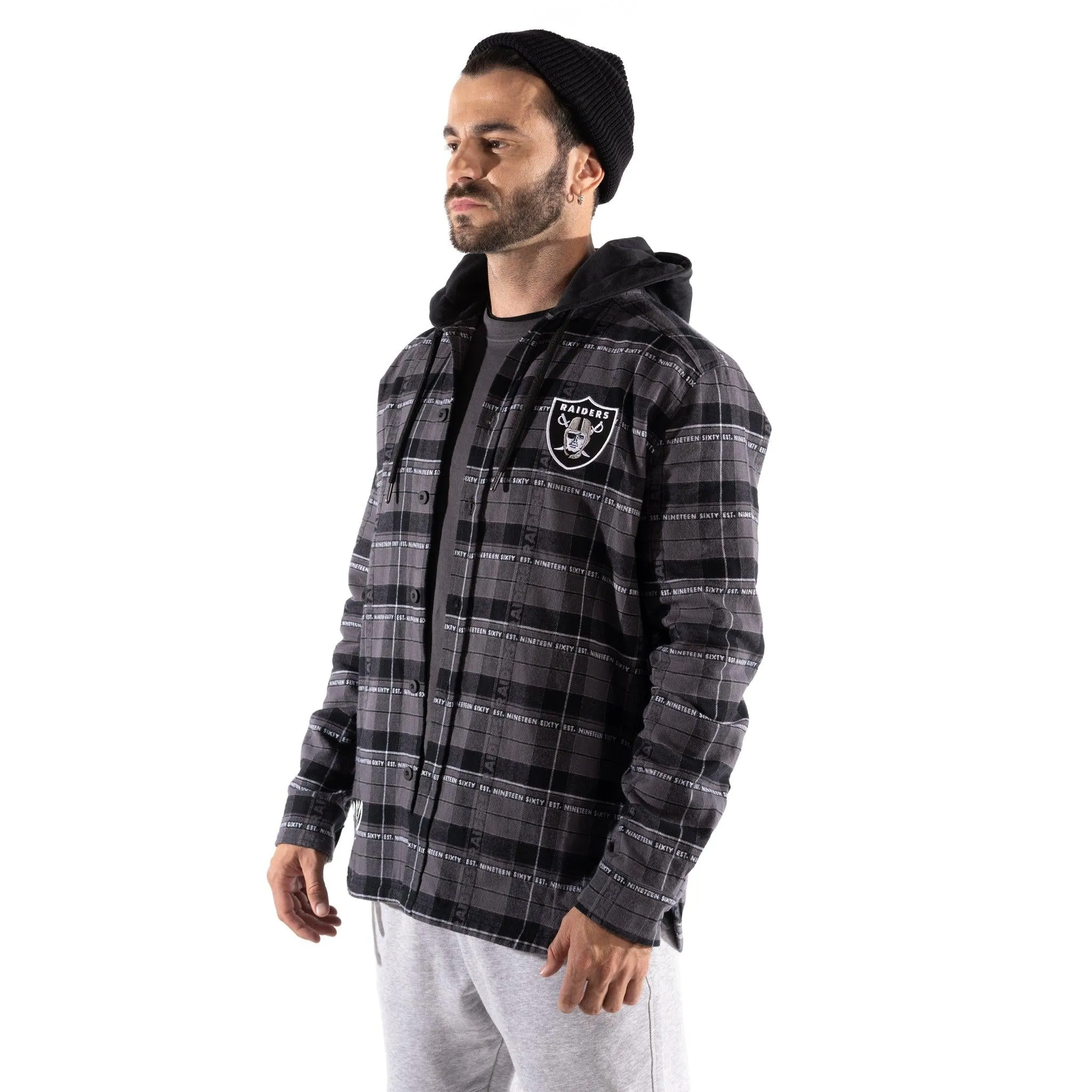 Las Vegas Raiders Mens Hooded Flannel