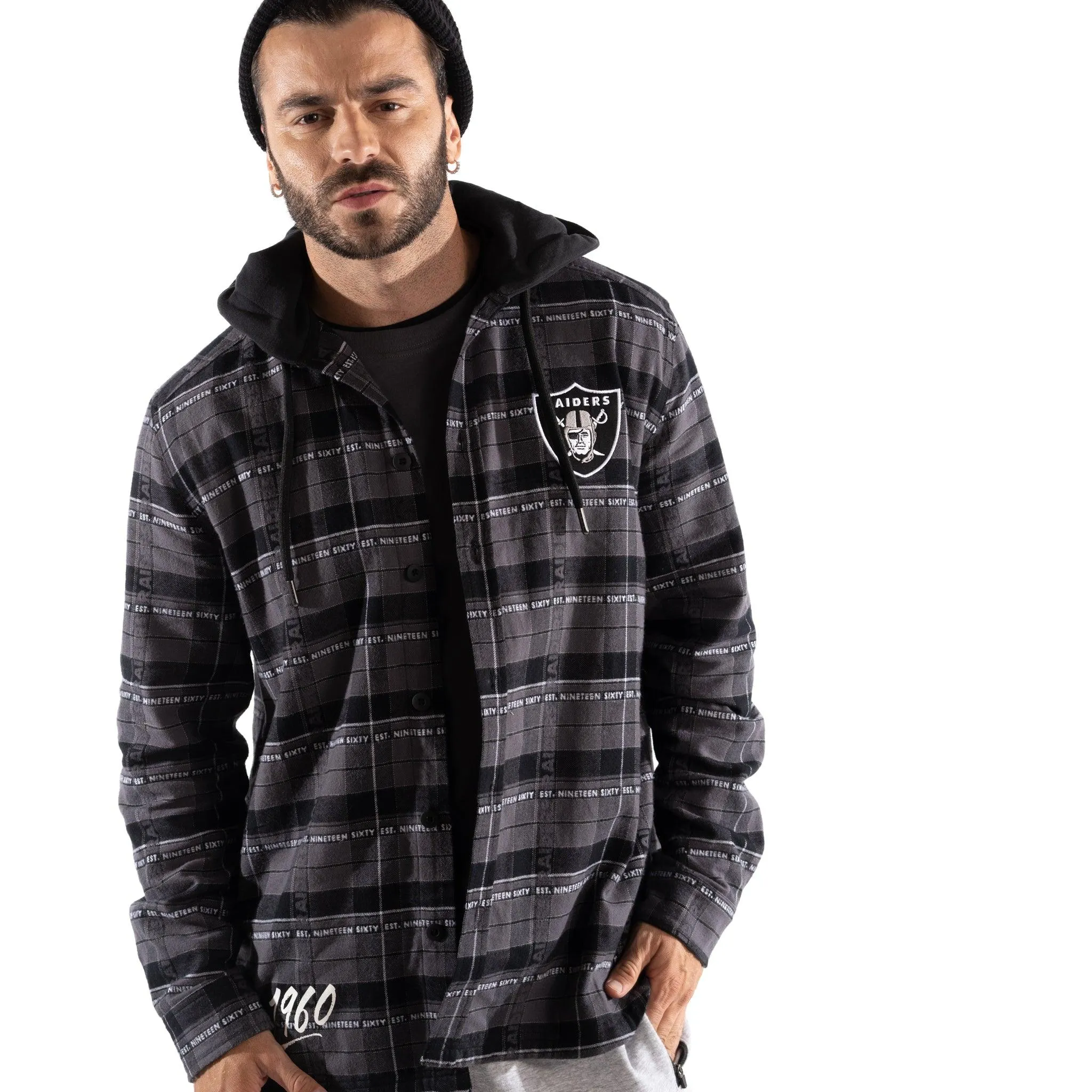 Las Vegas Raiders Mens Hooded Flannel