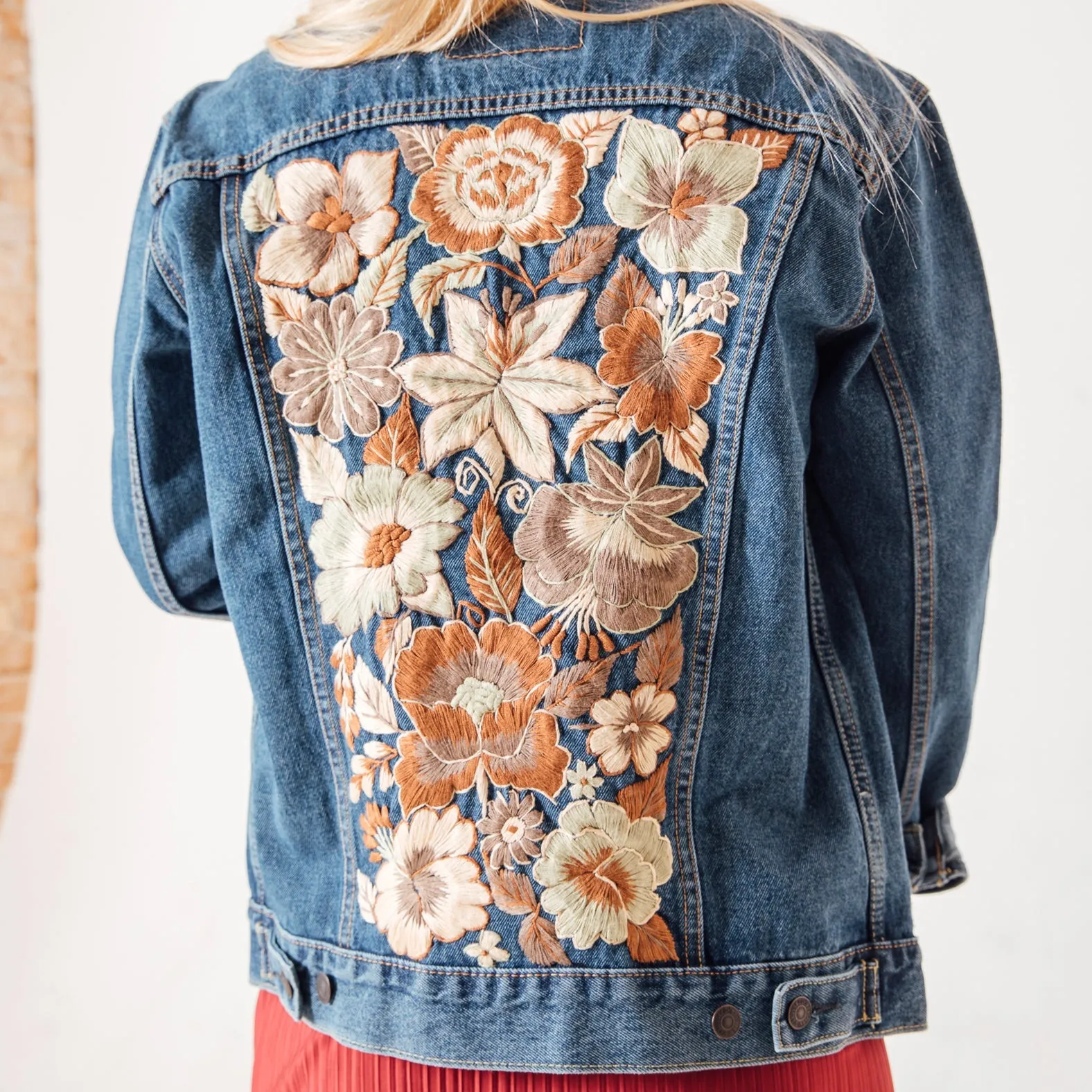 MK22504 - Embroidered Denim Jacket Dark Wash Blue - Not Hooded