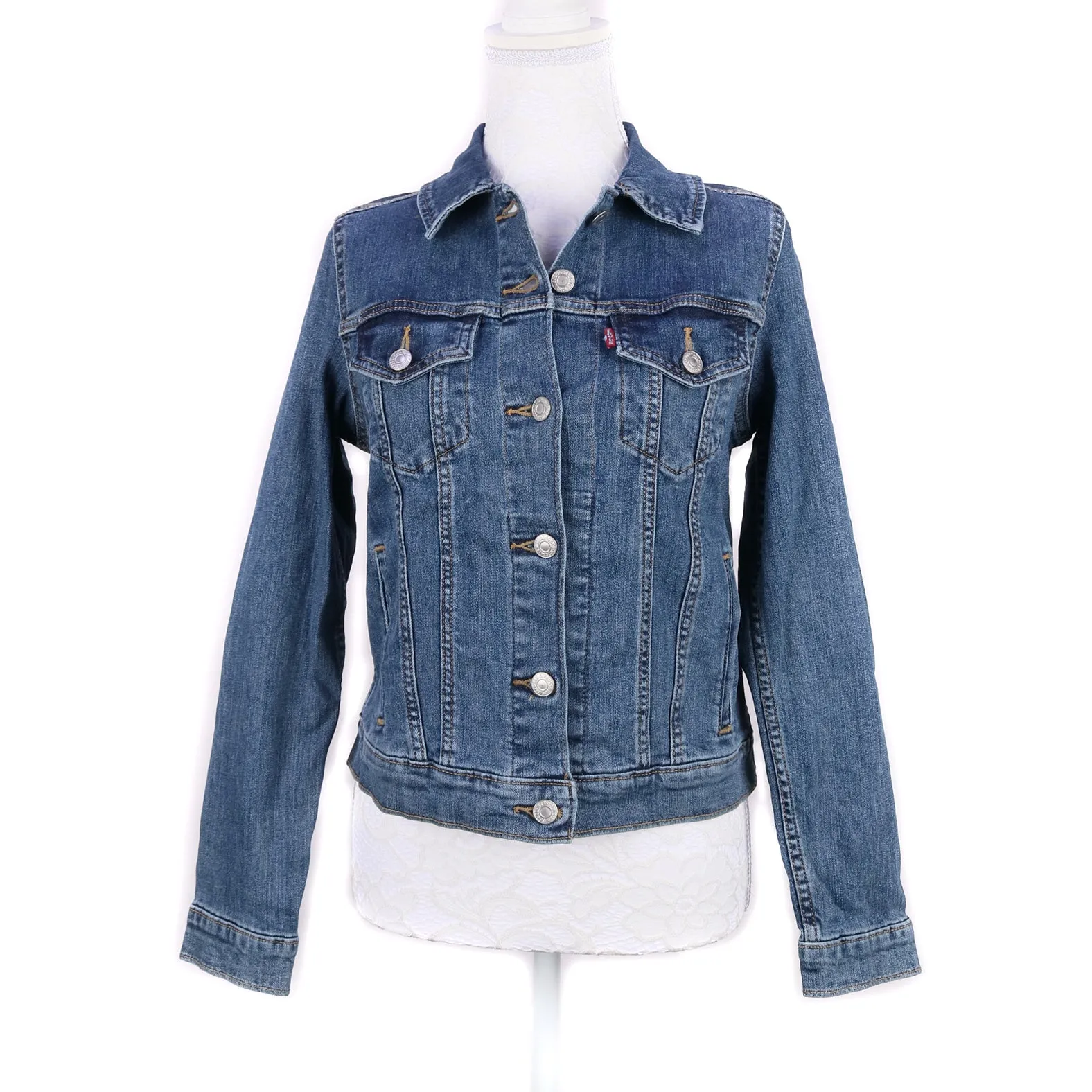 MK22504 - Embroidered Denim Jacket Dark Wash Blue - Not Hooded