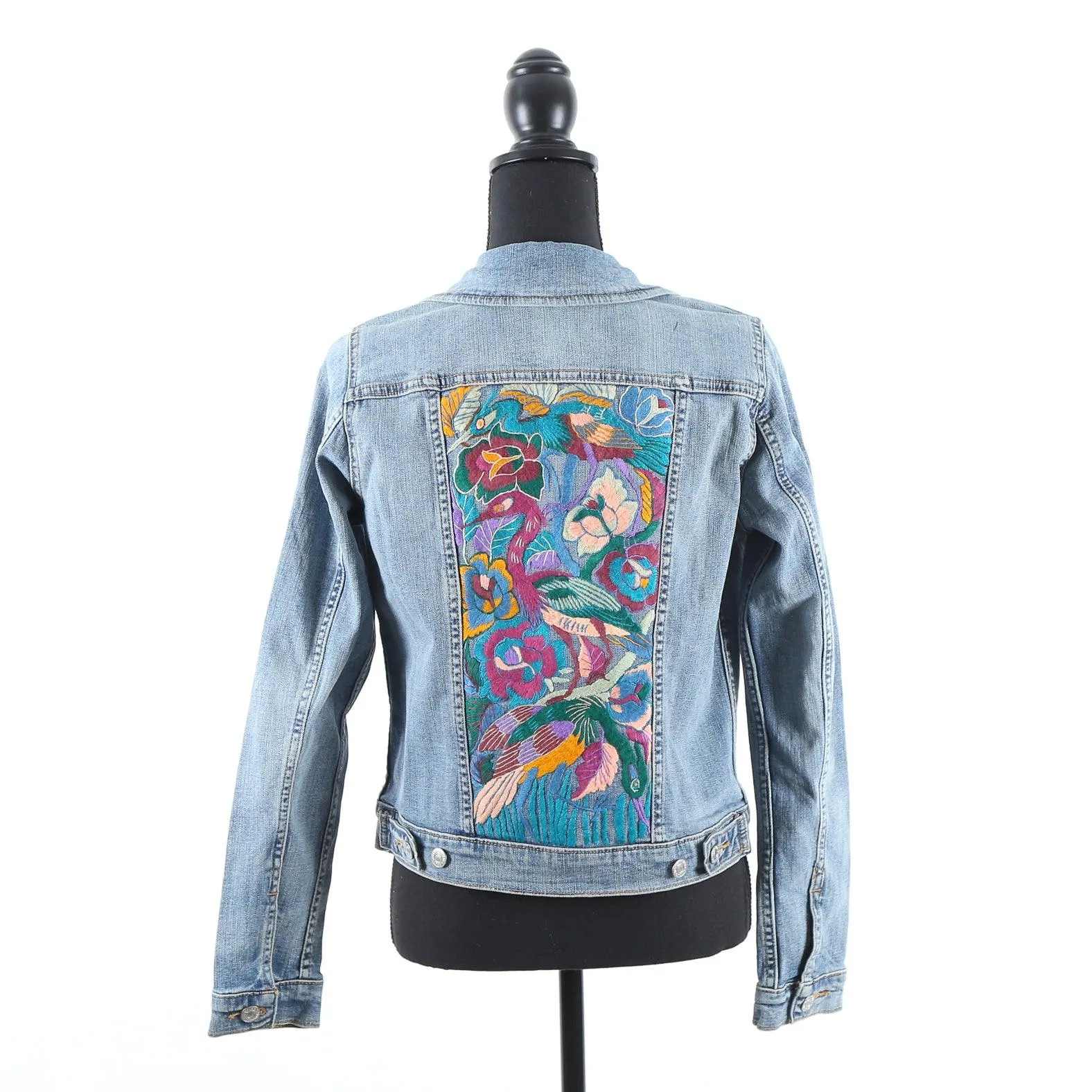 MK22504 - Embroidered Denim Jacket Dark Wash Blue - Not Hooded