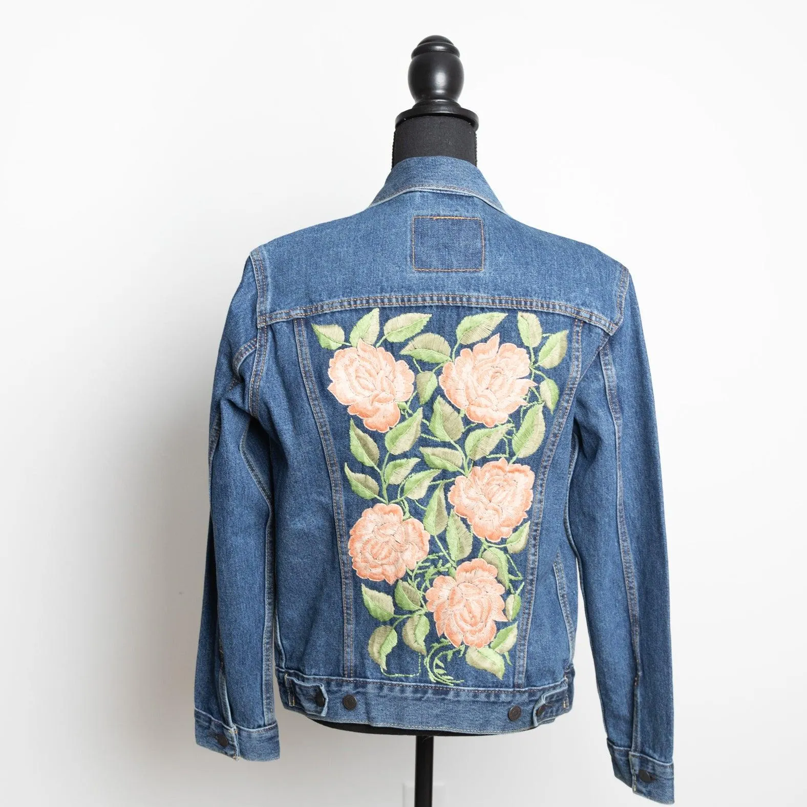 MK22504 - Embroidered Denim Jacket Dark Wash Blue - Not Hooded