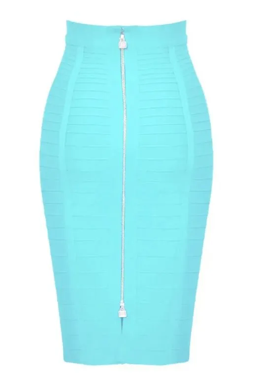 Pencil High Waist Bandage Knee Length Knitted Skirt - Sky Blue