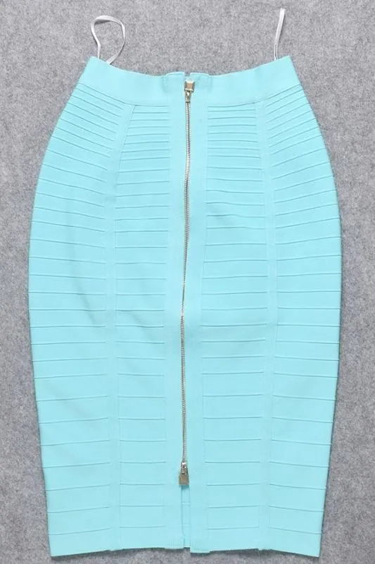 Pencil High Waist Bandage Knee Length Knitted Skirt - Sky Blue