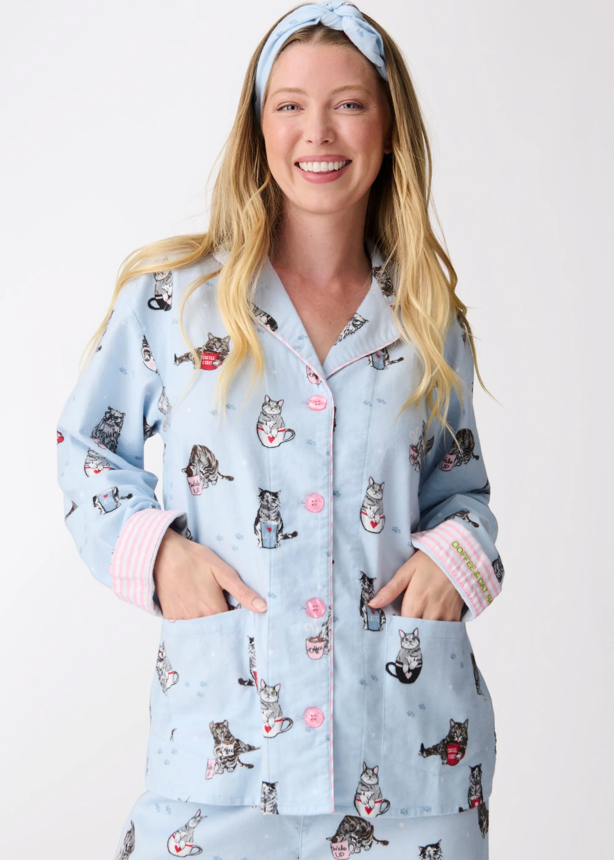 PJ Salvage - Coffee & Cat Naps Flannel PJ Set