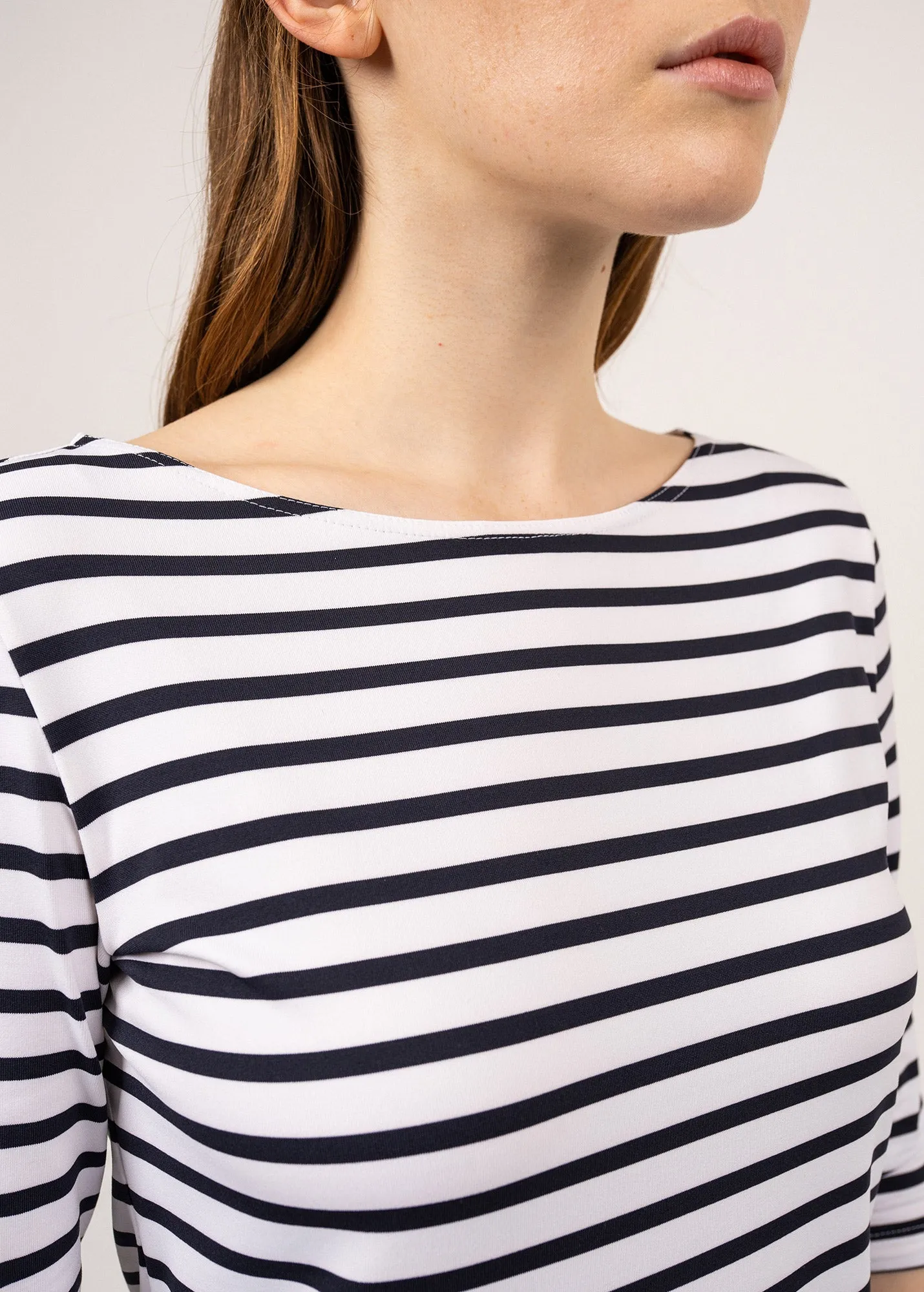 PROPRIANO - Form-Fitting Nautical Stripe Dress | Anti-UV Stretch Fabric (WHITE / NAVY)