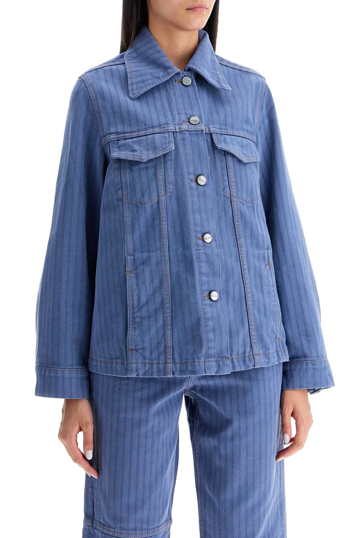 "striped overdyed denim jacket J1522 COUNTRY BLUE