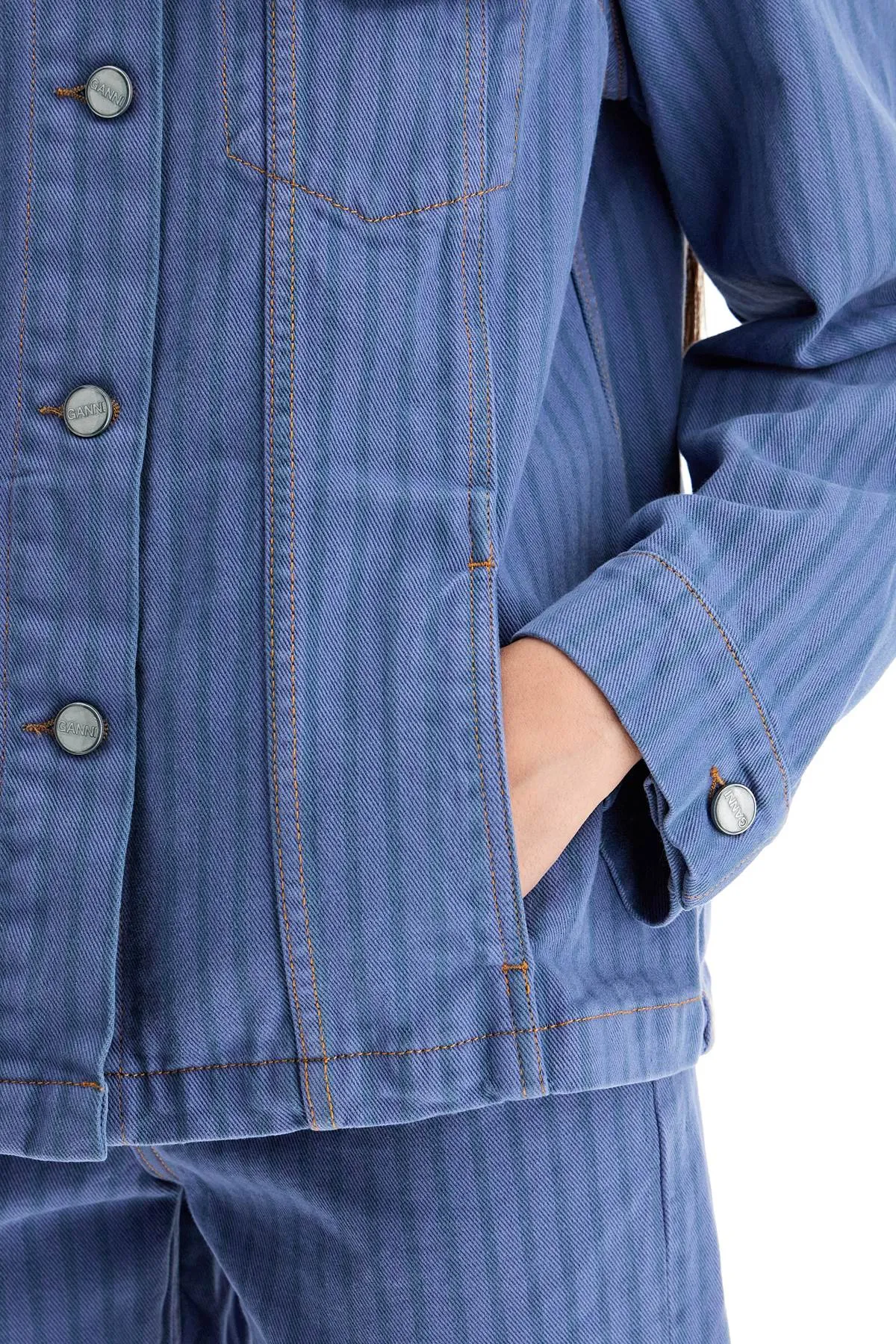 "striped overdyed denim jacket J1522 COUNTRY BLUE