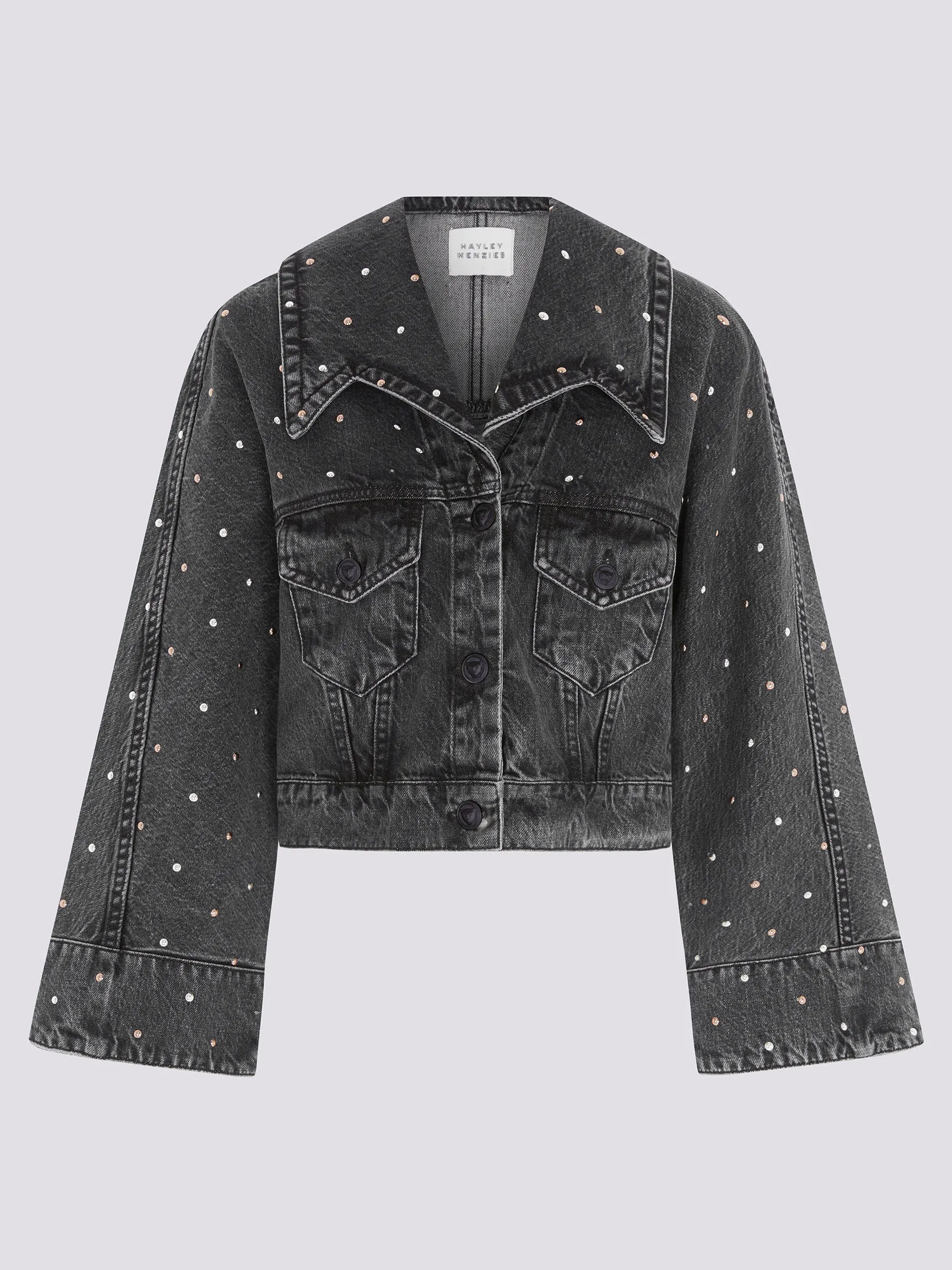 SAMPLE - Studded Denim Jacket Acid Wash Black - SIZE SMALL