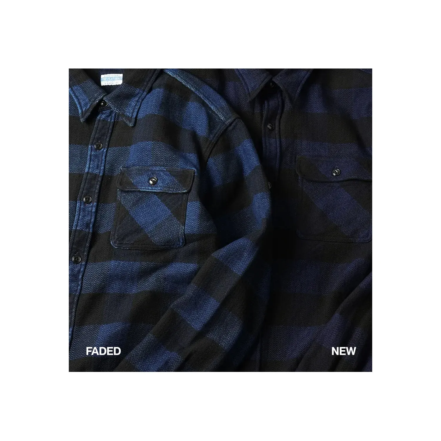 The Flat Head Block Check Work Shirt Indigo