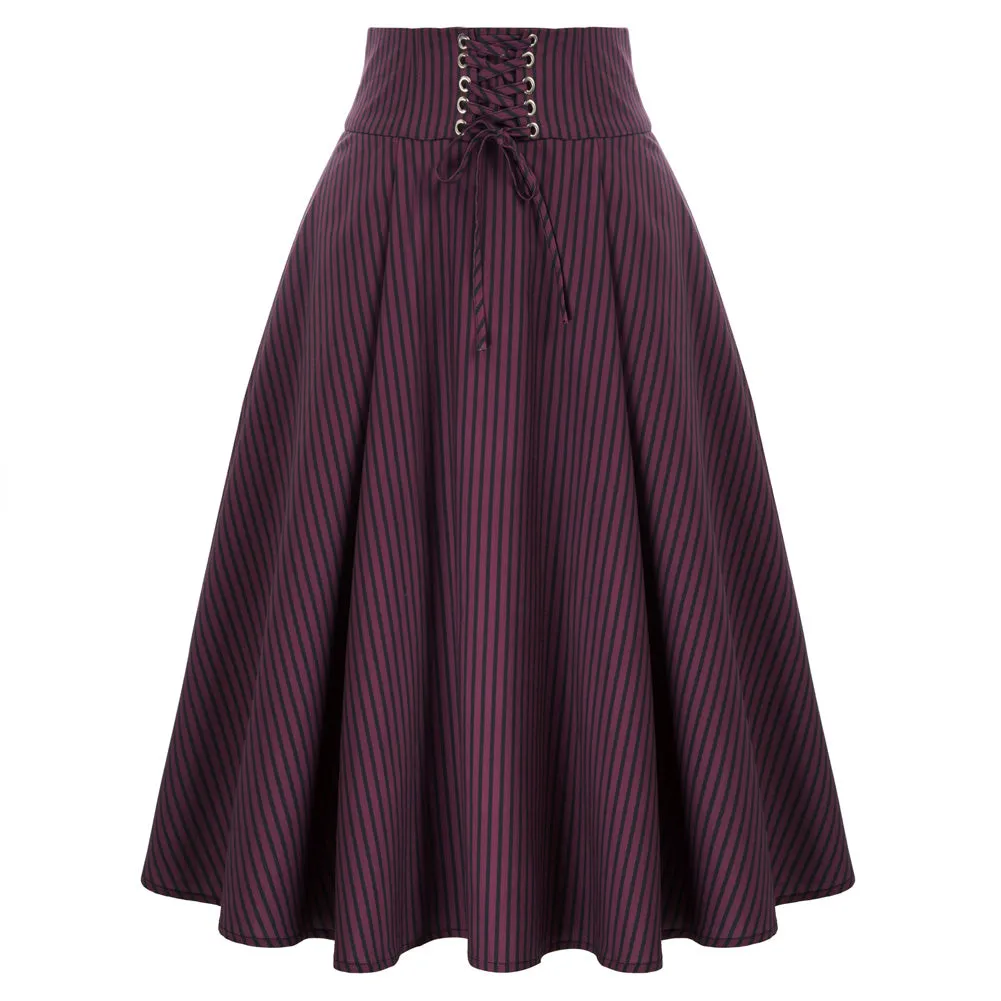 Vintage High Waist Striped Skirt Wide Waistband Flared A-Line Skirt⏰Flash Sale