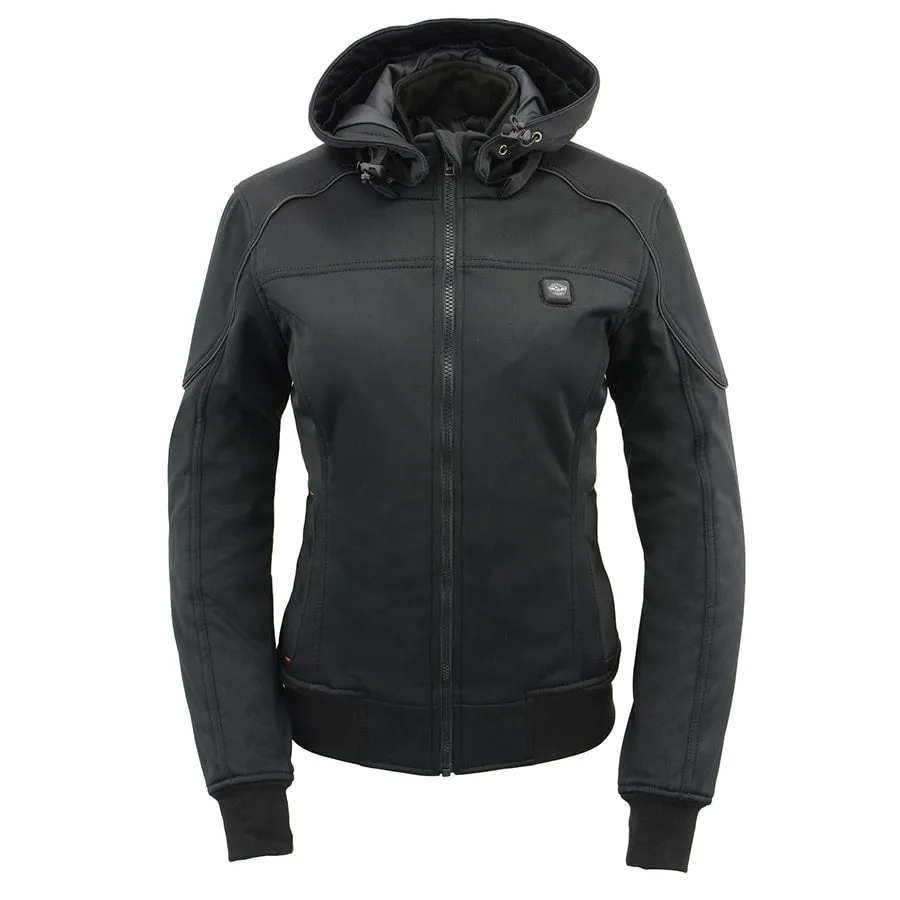 Women’s Black Heated Soft Shell Hooded Jacket with Included Battery Pack