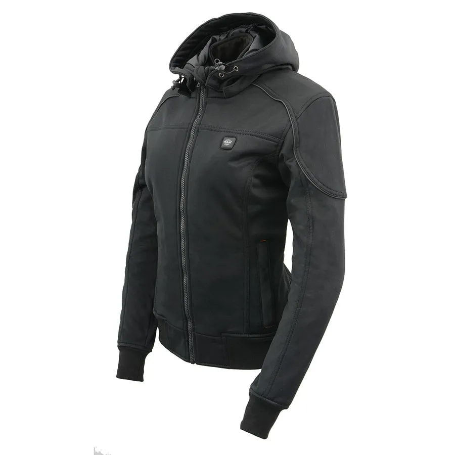 Women’s Black Heated Soft Shell Hooded Jacket with Included Battery Pack